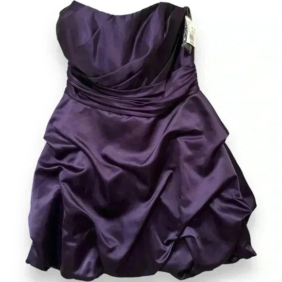 NWT David’s Bridal Strapless Short Bubble Skirt Rouched Waist Lapis/Purple Dress - Picture 10 of 16